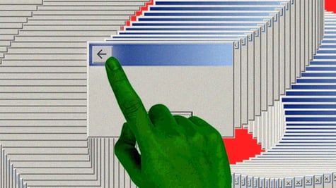 A green hand clicking the back arrow on multiple tabs on a browser.