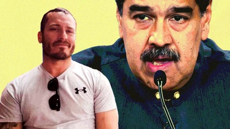 maduro, thick black eyebrows, moustache, black mic, Van Dyke, male in white t-shirt, black glasses