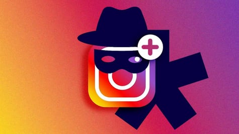 Instagram logo with a black hat and mask covering half of the face