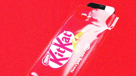 A KitKat wrapper with a smartphone inside it