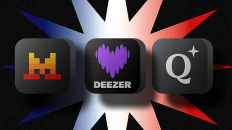 The logos of French digital platforms Le Chat, Deezer, and Qwant