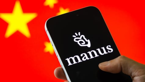 manus white sign, logo on black smartphone screen, chinaflag