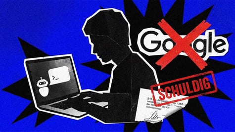 A profile of a student using AI, Google logo crossed out