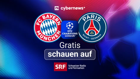 Bayern vs PSG Logos, Champions League, SRF, blau-rot