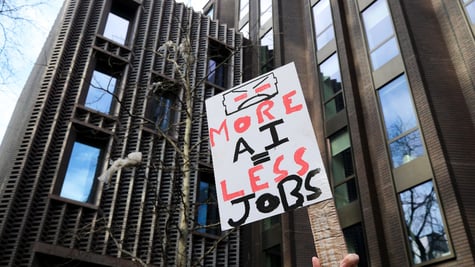Protest outside OpenAI offices in London against the AI technologies.