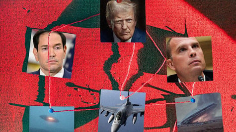 Various UFO contractors and trump near images of UFOs.
