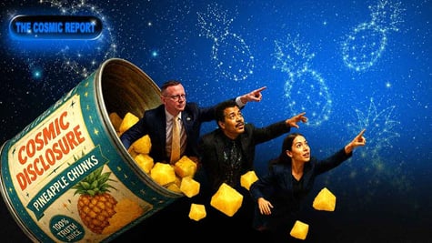Burlison, Tyson, and Ocasio-Cortez emerging from a can of pineapple chunks in the cosmos.
