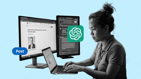 A Filipino worker using ChatGPT to write a LinkedIn post on behalf of an executive