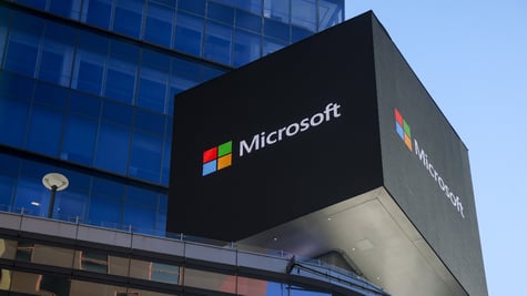 Microsoft signage at an office building in New York