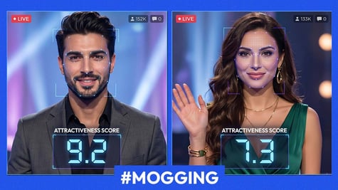 Two influencers, side by side, in a mogging competition.
