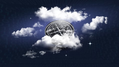 A compass in the sky surrounded by clouds, the concept of cloud service