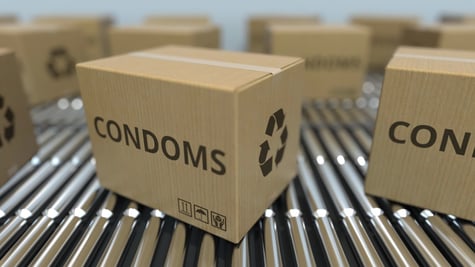 condoms on cardboard box