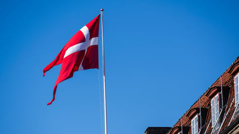 Danish flag during King's Clock ceremony at the Life Guards Barracks in Copenhagen
