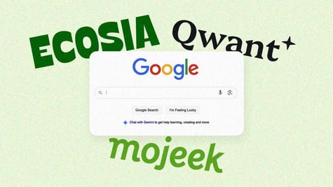 Logos of Ecosia, Qwant, Mojeek, Google Search bar