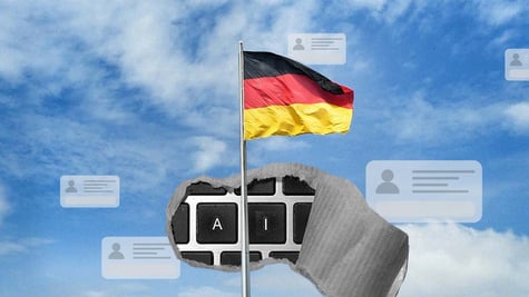 German flag, letters AI on a keyboard, the concept of anonymous user data