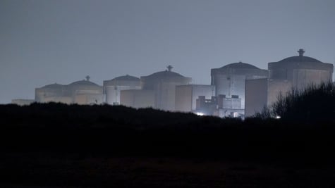 A nuclear power station in the mist.