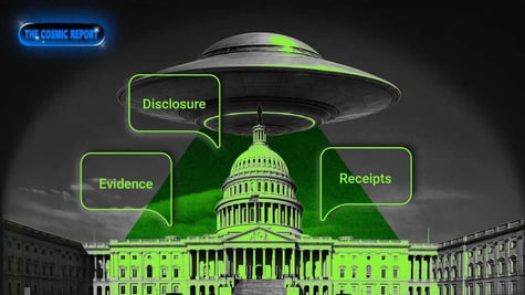 A UFO with various category bubbles flying above Capitol Hill.