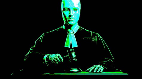 robot sitting in a court room