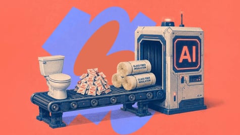 A toilet, seasoning, and fibre-glass coming off an AI conveyor belt.