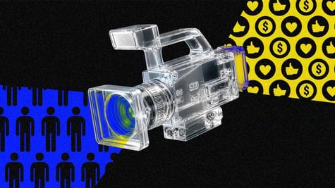 A projector projecting likes and signs of people.