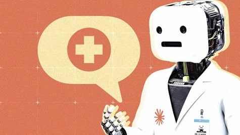 A robot in a doctor's coat, the card that says "Doctor Claude," logo of Claude