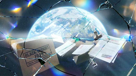 A giant mirror cracked floating in outer space.