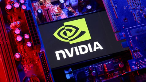 Nvidia logo overlayed on computer motherboard