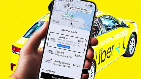 Uber screenshot and a yellow car