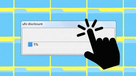 A progress bar showing 5%, summing up a slow UFO disclosure.