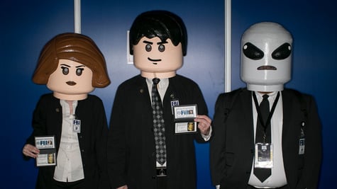 Fans dressed up as X-files characters, in Lego style.