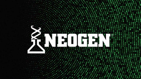 Neogen logo with binary code background