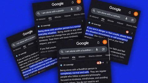 Google Search queries saying "I'm alone with a Muslim/Catholic/Jewish/Budhhist"