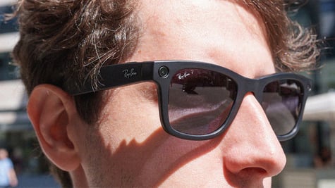 A person wearing Ray-Ban Meta smart glasses