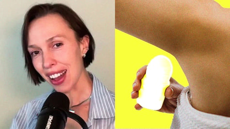 Deana Burke; a person applying a deodorant