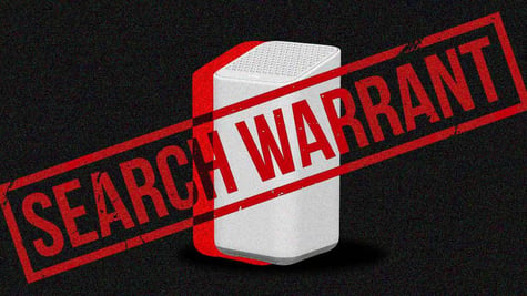 An Xfinity router with the words "Search warrant" over it