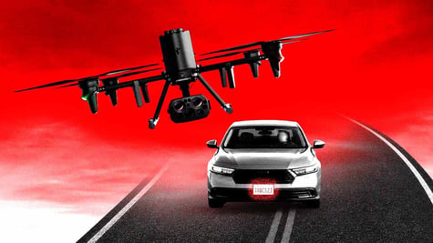 Flock's Drone as First Responder filming a moving car