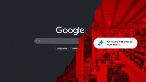 Google glitch AI summary reading "Company has ceased operations."