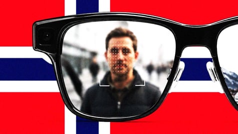 Ray-Ban Meta smart glasses, the Norwegian flag, concept of facial recognition