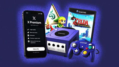 Zelda, a Nintendo GameCube, and an X premium subscription.