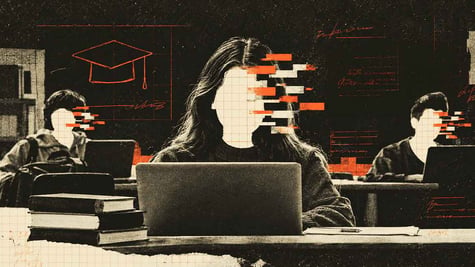 Illustration of AI-generated deepfakes at schools targeting girls and women
