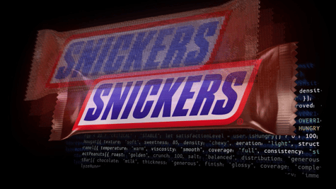 Snickers digtal candy bar over code black background