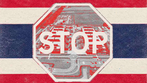 Thai flag with stop sign in the middle
