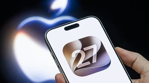 The Apple iOS 27 logo. Cheng Xin via Getty Images.