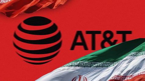 AT&T logo in the red background and Iran flag