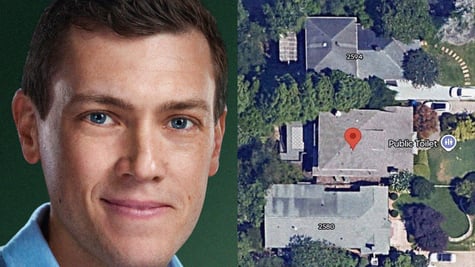 A collage Flock CEO's portrait and house on Google Maps.