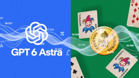Split screen of GPT6 logo and a game of Balatro poker.