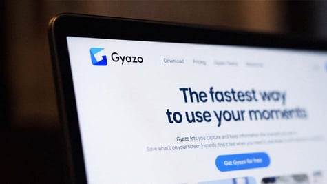 Gyazo logo visible on a laptop screen, via open tab, on the company's website.