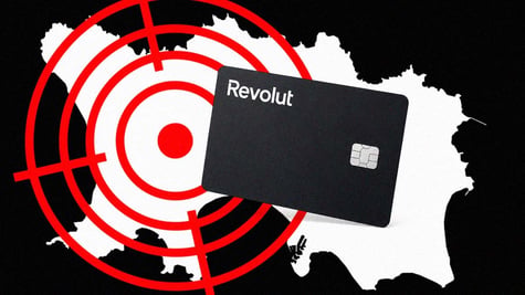 Target on the Isle of Jersey, and black payment card with Revolut logo.