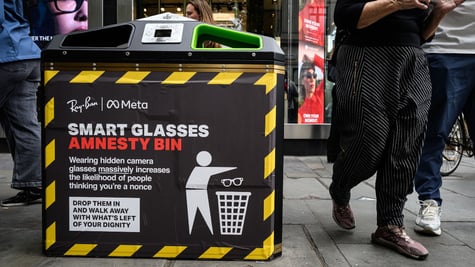 A public bin, re-designating it for a "Smart Glasses Amnesty"