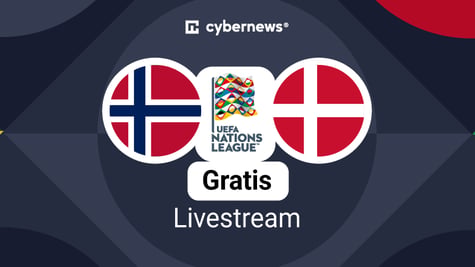 Nations League-logo med teksten «gratis livestream» – Norge mot Danmark, 24. september 2026